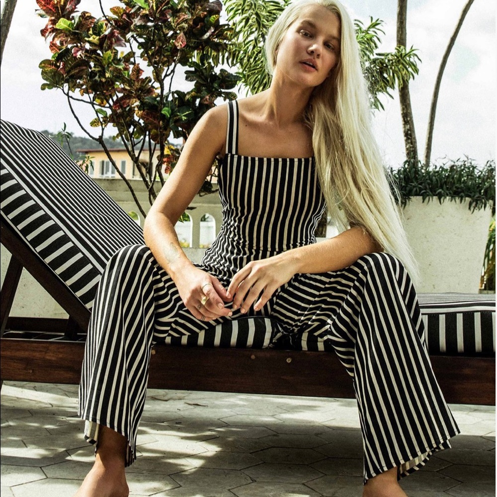 Billabong Black and White Striped Wide-Leg Jumpsuit